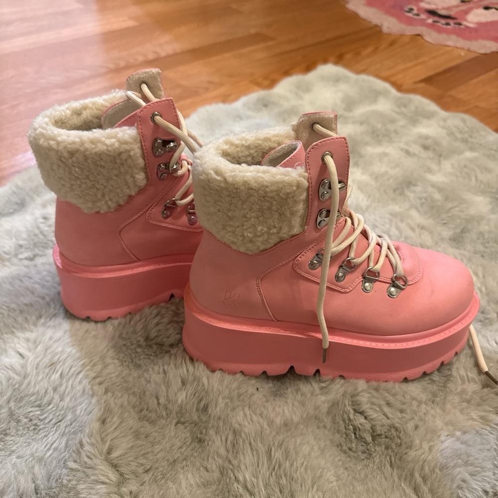 Dolls Kill Pink Ankle Boots with Cream Accents
